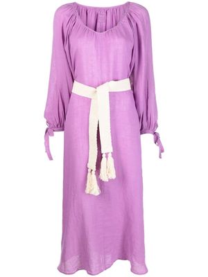 120% Lino belted linen midi dress - Purple