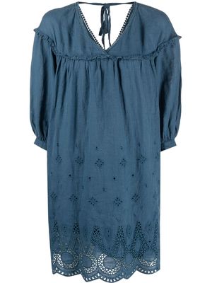 120% Lino broderie-anglaise shift dress - Blue
