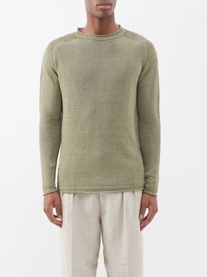 120% Lino - Crew-neck Linen Sweater - Mens - Khaki