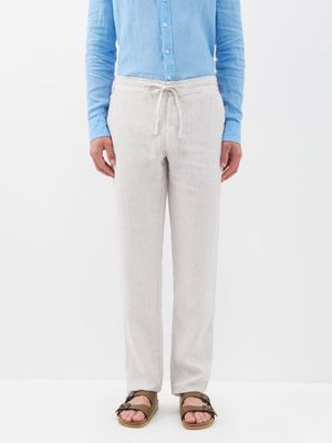 120% Lino - Drawstring-waist Linen-hopsack Trousers - Mens - Light Grey