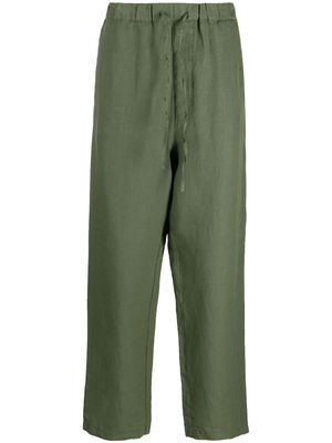 120% Lino drawstring-waist linen trousers - Green