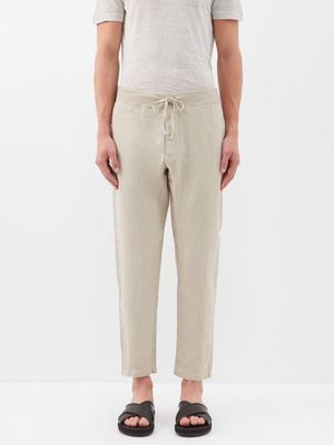 120% Lino - Elasticated-waist Linen Trousers - Mens - Beige