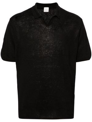 120% Lino fine-knit linen polo shirt - Black