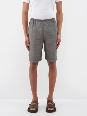 120% Lino - Flat-front Linen Shorts - Mens - Grey