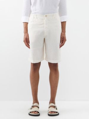 120% Lino - Flat-front Linen Shorts - Mens - Natural