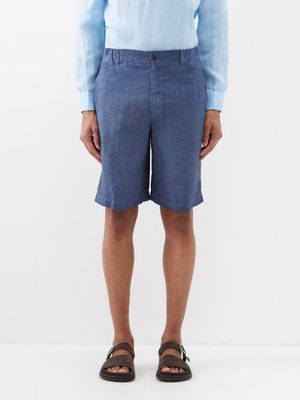 120% Lino - Flat-front Linen Shorts - Mens - Navy