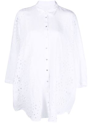 120% Lino floral-embroidery cotton shirt - White