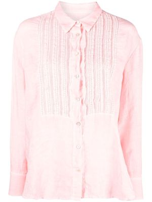 120% Lino lace-placket linen shirt - Pink