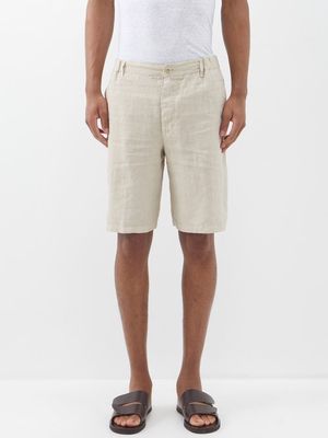 120% Lino - Linen-canvas Shorts - Mens - Beige