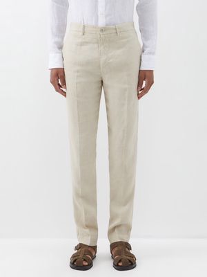 120% Lino - Linen Slim-leg Suit Trousers - Mens - Beige