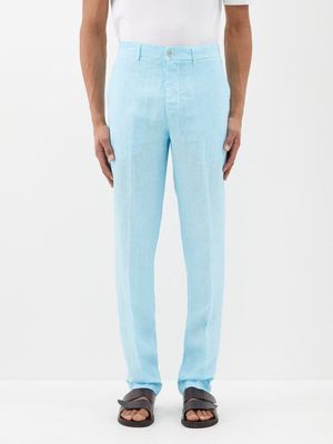 120% Lino - Linen Slim-leg Suit Trousers - Mens - Blue