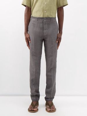 120% Lino - Linen Slim-leg Suit Trousers - Mens - Grey
