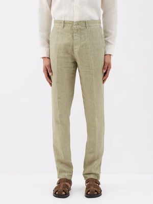 120% Lino - Linen Slim-leg Suit Trousers - Mens - Khaki