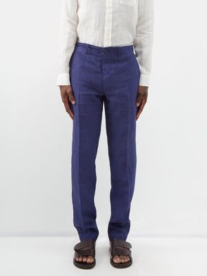 120% Lino - Linen Slim-leg Suit Trousers - Mens - Navy