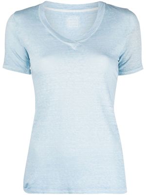 120% Lino mélange V-neck T-shirt - Blue