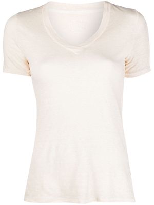 120% Lino mélange V-neck T-shirt - Neutrals