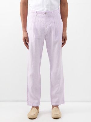 120% Lino - Pleated Linen Suit Trousers - Mens - Pink