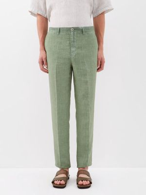 120% Lino - Pleated Linen Trousers - Mens - Green