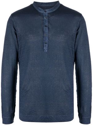 120% Lino round-neck linen jumper - Blue