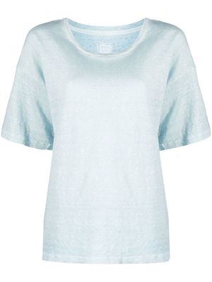 120% Lino round-neck linen T-shirt - Blue