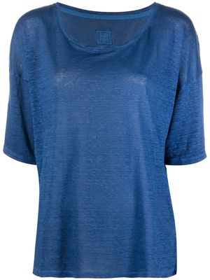 120% Lino scoop-neck linen T-shirt - Blue