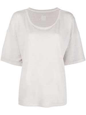 120% Lino scoop-neck linen T-shirt - Grey