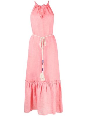 120% Lino sleeveless tied-waist linen dress - Pink