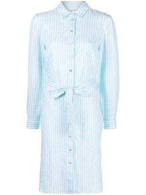 120% Lino striped tie-waist shirt dress - Blue