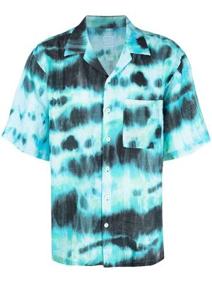 120% Lino tie-dye print short-sleeved shirt - Blue