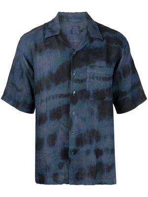 120% Lino tie-dye short-sleeved linen shirt - Blue