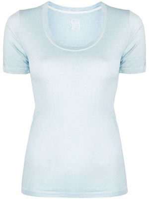 120% Lino U-neck linen T-shirt - Blue