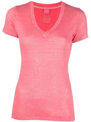 120% Lino V-neck linen T-shirt - Pink