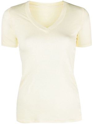 120% Lino V-neck linen T-shirt - Yellow