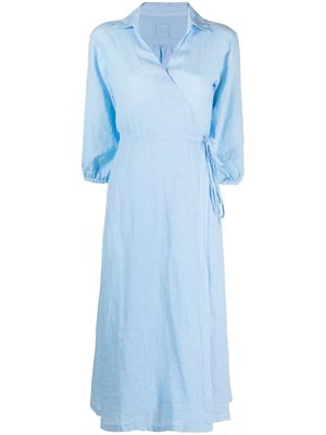 120% Lino wrap-around linen dress - Blue