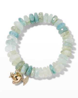 12mm Faceted Aqua Bracelet with Fat Fish Charm