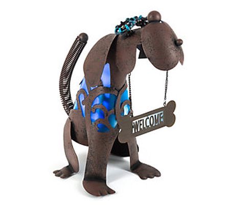 13.58 in H Solar Lighted Metal "WELCOME" Dog by Gerson Co