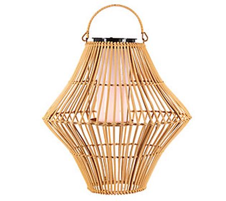 13.8" Bamboo Hanging Solar Flame Effect Light