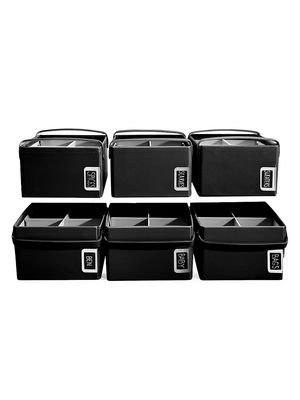 13'' x 7'' Collapsible Vegan Leather Storage 6 Basket Set - Black - Size XS - Black - Size XS