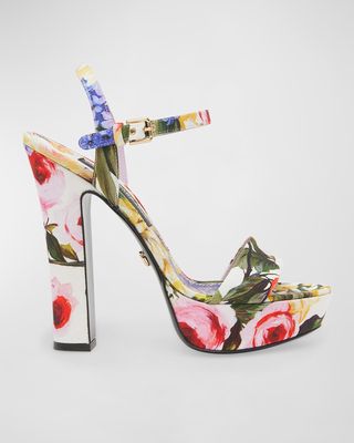 135mm Floral Ankle-Strap Platform Sandals
