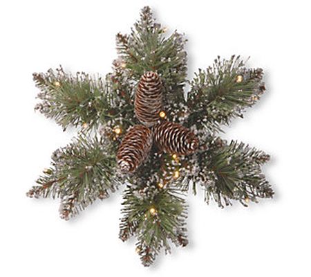 14" Glittery Pine Snowflake w/Batt Op White LED Lights