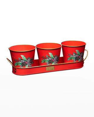 14" Holly Holiday Herb Pots, Set of 3