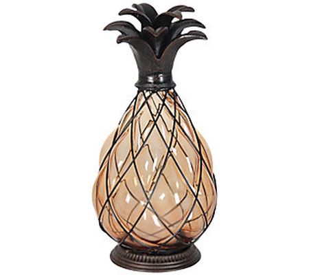 14" Solar Bronze LED Firefly Lantern Pineapple by Exhart
