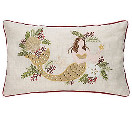 14" x 22" Sandy Holiday Mermaid Throw Pillow by Valerie