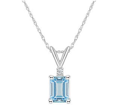 14K 0.90 cttw Aquamarine & Diamond Accent Penda nt w/ Chain