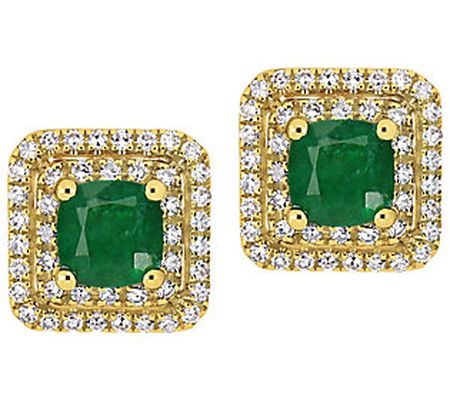 14K 1 cttw Emerald & 3/8 cttw Diamond Halo Stud Earrings