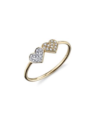 14k 2-Tone Gold Double Diamond Heart Ring