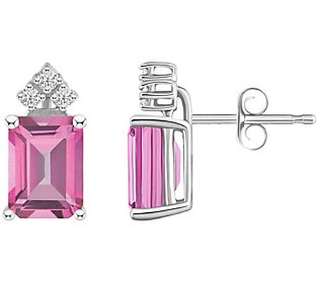 14K 4.00 cttw Pink Topaz & 0.10 cttw Diamond St ud Earrings