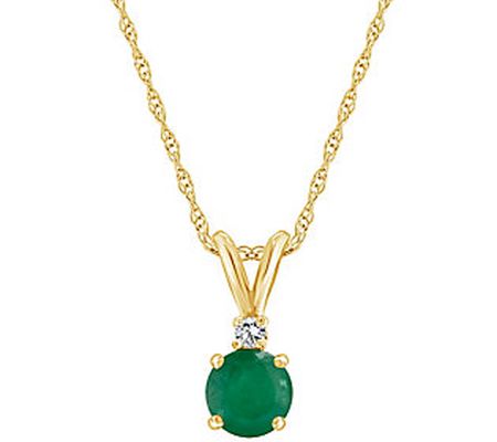 14K 5mm Precious Gemstone Diamond Accent Pendan t w/ Chain