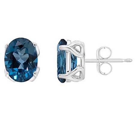 14K 8x6mm Oval London Blue Topaz Gemstone Stud Earrings