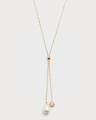 14K Adjustable Duo Charm Necklace with Diamond and Pearl